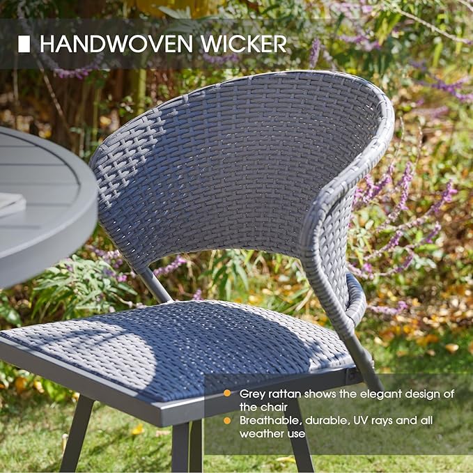 VICLLAX Patio Bar Stool Chairs with Footrests and Padded Seat, Bar Height Swivel Patio Chairs Set of 6, Woven Wicker Swivel Bar Stools for Lawn Garden, Grey-Ruum Studio Home