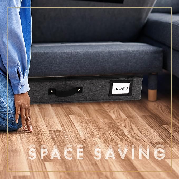 HOMELUX THEORY 2pc Under Bed Storage Containers, Bedroom Under the Bed Drawer Storage Organizer with Bins and Lids, Large Underbed Clothes Storage Box Ideal for Blanket, Fabric, & Shoes (Dark Gray)-Ruum Studio Home