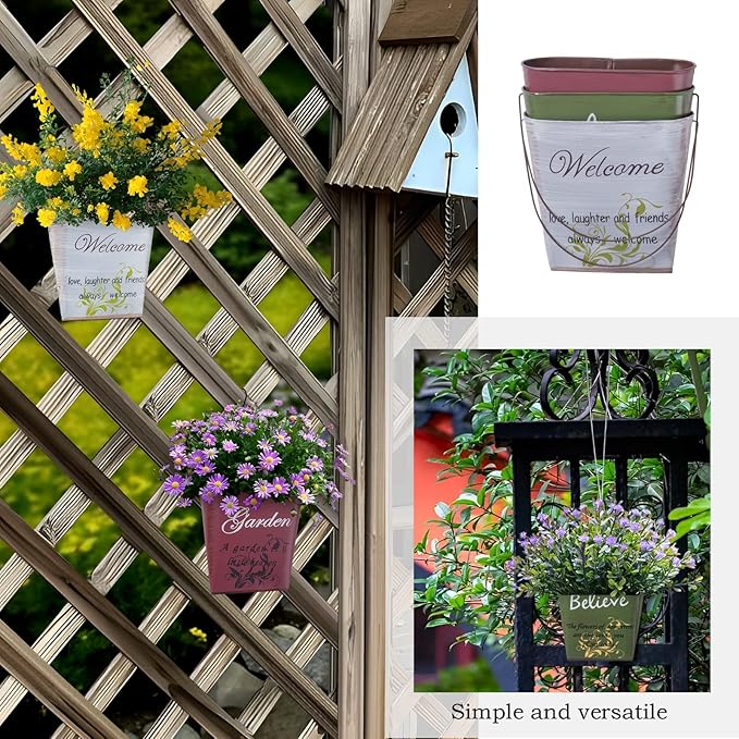 GDYOOSHOW 3Pcs 7.4" Tall Galvanized Metal Hanging Planter Rustic Wall Flower Bucket Echelon Wall Pot for Garden Balcony Indoor or Outdoor-Ruum Studio Home