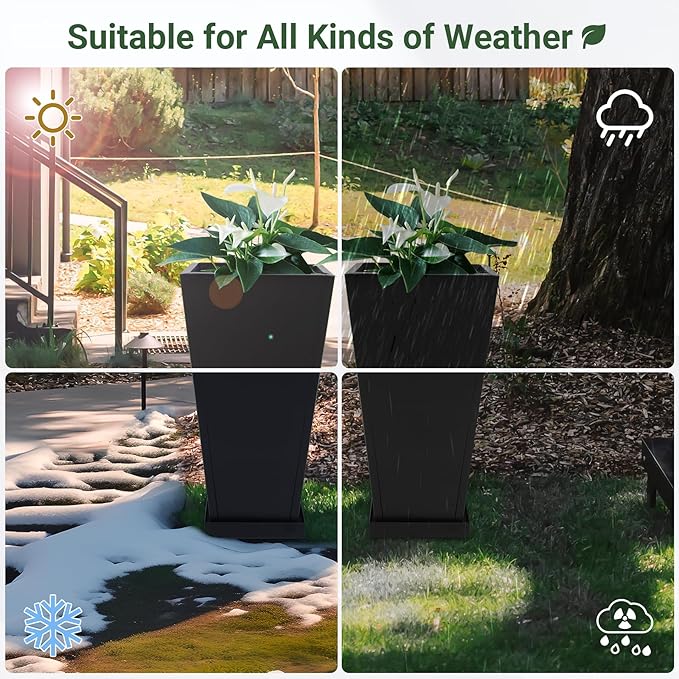 Metal Planter 30" H - 2 Pack, Tall Planters with Removable Insert Shelve & Saucer Trays, Metal Outdoor Planters for Porch, Garden, Patio, Yard (Black)-Ruum Studio Home