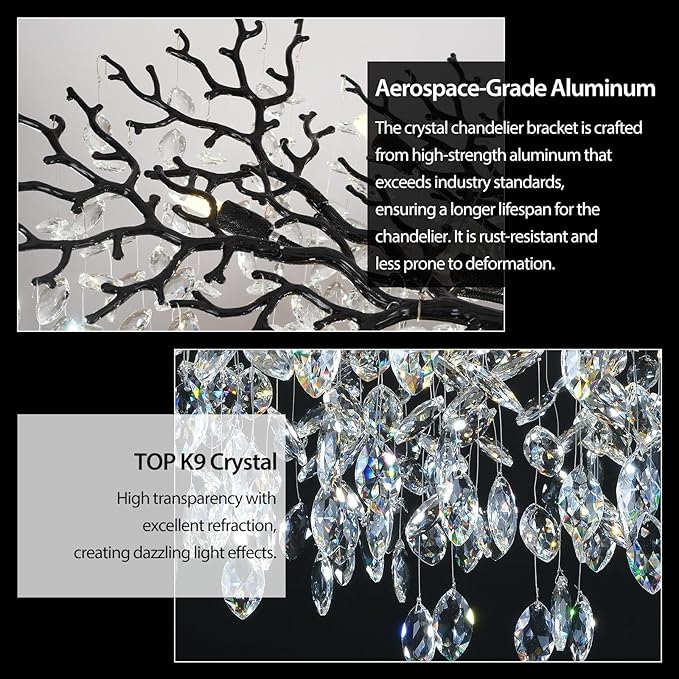 Modern Black Crystal Tree Branch Chandelier,14-Light 40" Black K9 Crystal Chandeliers for Living Room, Round Chandelier for Dining Room,High Ceiling,Kitchen Island,Foyer,Staircase-Ruum Studio Home