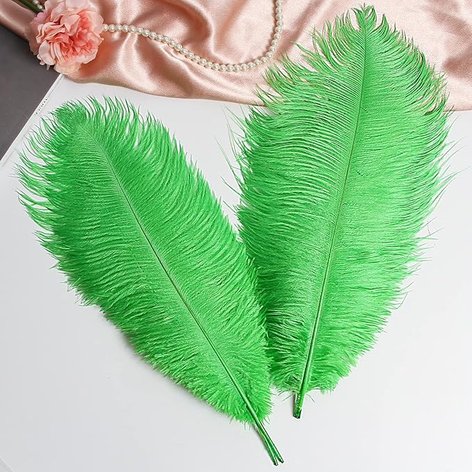 THARAHT Green Ostrich Feathers 12pcs Large Natural Bulk 14-16Inch 35cm-40cm for Wedding Party Centerpieces Mardi Gras and Home Decoration Feathers-Ruum Studio Home