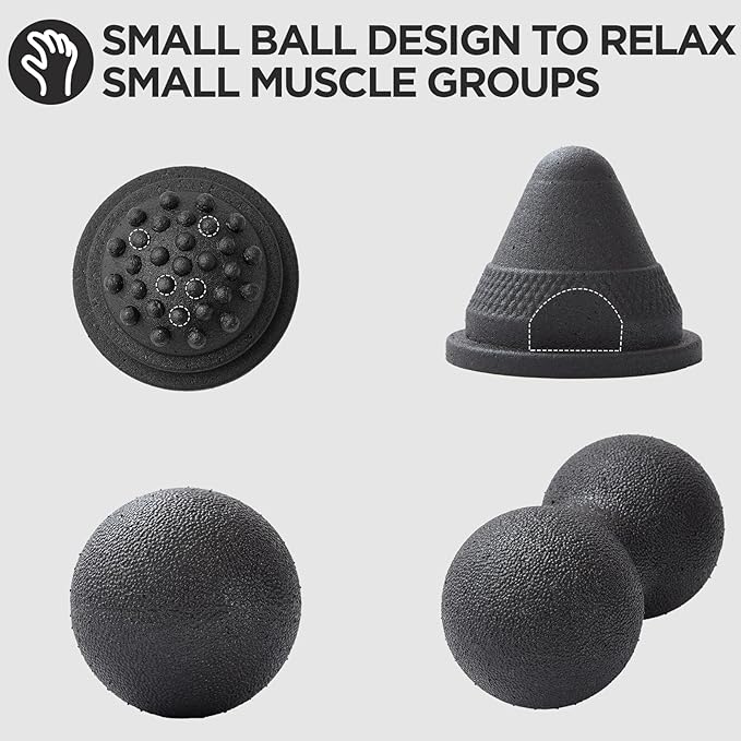 5 in 1 Foam Roller Set with Peanut Massage Ball, Curved Muscle Brush - Yoga Roller, Massage Ball, Trigger Point Triangle for Deep Tissue Relief (Black)-Ruum Studio Home