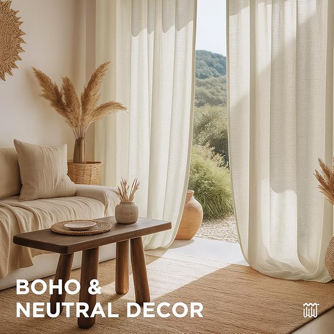 Joydeco Linen Curtains for Living Room,Light Filtering Rod Pocket Back Tab Semi Sheer Drapes Window Long Curtains 63 inches Long Ivory-Ruum Studio Home