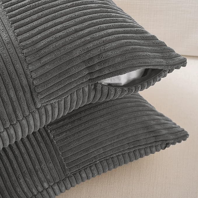 Fancy Homi 2 Packs Dark Gray Lumbar Decorative Throw Pillow Covers 20x28 Inch for Living Room Couch Bed Sofa, Farmhouse Home Decor, Soft Striped Corduroy Rectangle Accent Cushion Case 50x70 cm-Ruum Studio Home