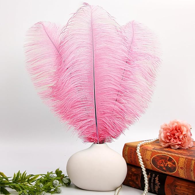 THARAHT 12PCS Ostrich Feathers Natural Bulk 16-18Inch(40-45cm) for Wedding Party Centerpieces Easter Gatsby Flower Arrangement and Home Decorate Ostrich Feathers,Pink-Ruum Studio Home