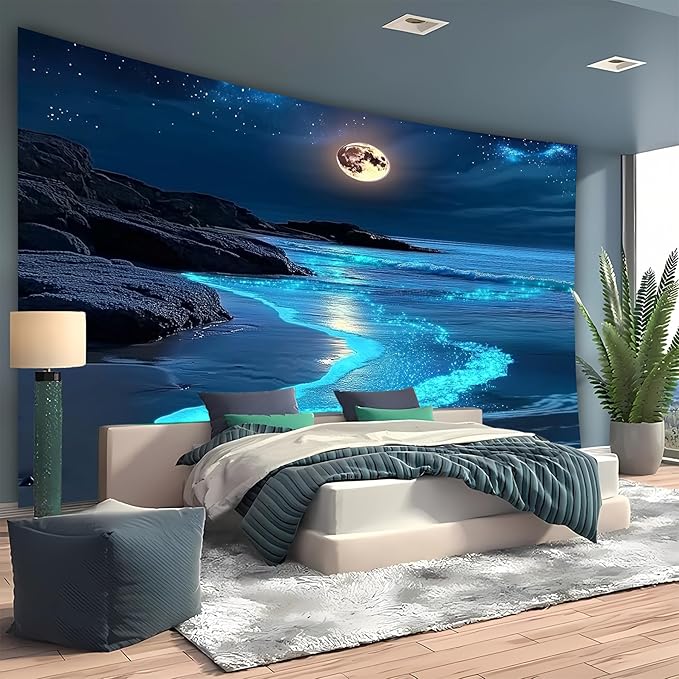Nature Tapestry Forest Tree Sea Cave Wall Hanging, Stream Through Rainforest Landscape Wall Art Tapestry for Bedroom Living room (Blue Tears, 90"×70", Unframed)-Ruum Studio Home