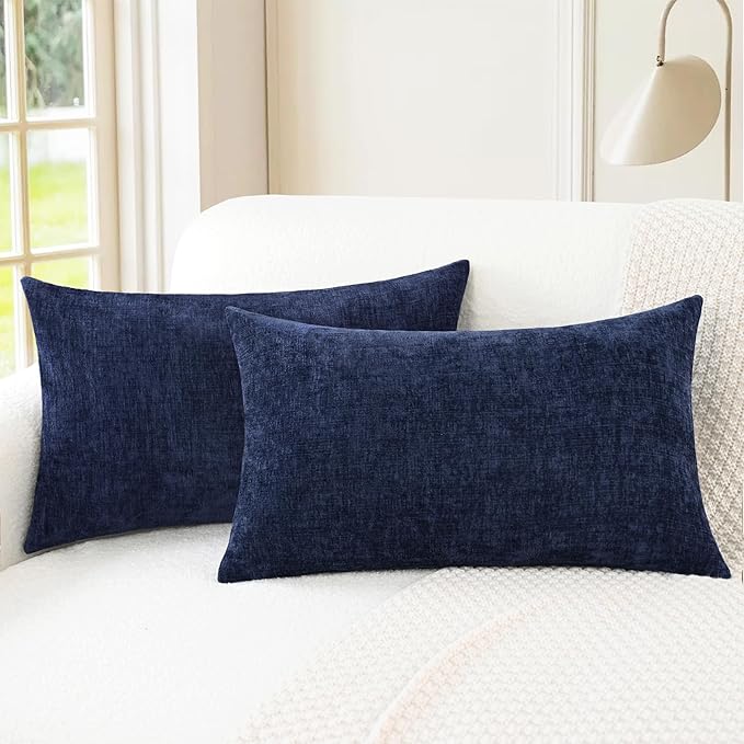 CaliTime Throw Pillow Covers Decorative 16 X 26 Inches Pack of 2 Cozy Chenille Cushion Cases for Couch Sofa Bed Living Room Home Navy Blue-Ruum Studio Home