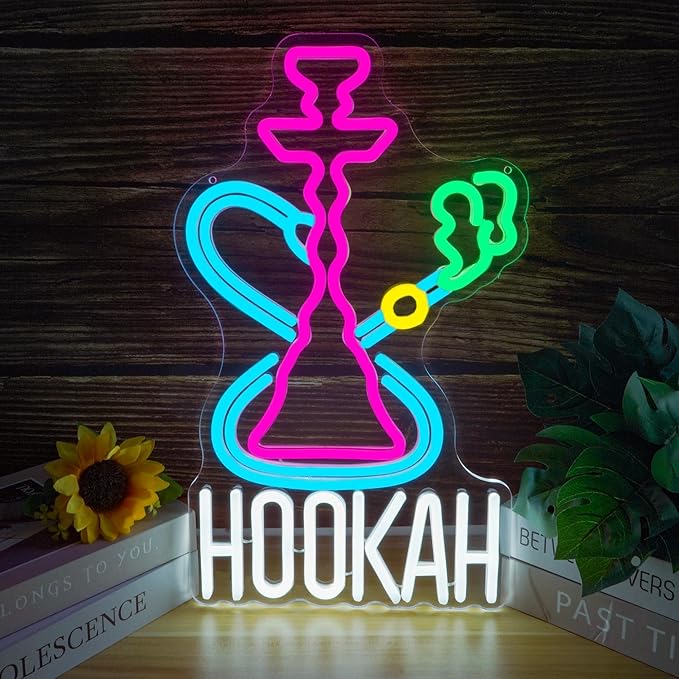 Hookah Neon Sign Nargile Lounge Sign Colorful LED Light for Shisha Bars and Lounges Decor Dimable USB Neon Signs for Man Cave,Hookah Shops,Vape Bars and Vapor Lounges(16.5 * 9.8inch)-Ruum Studio Home
