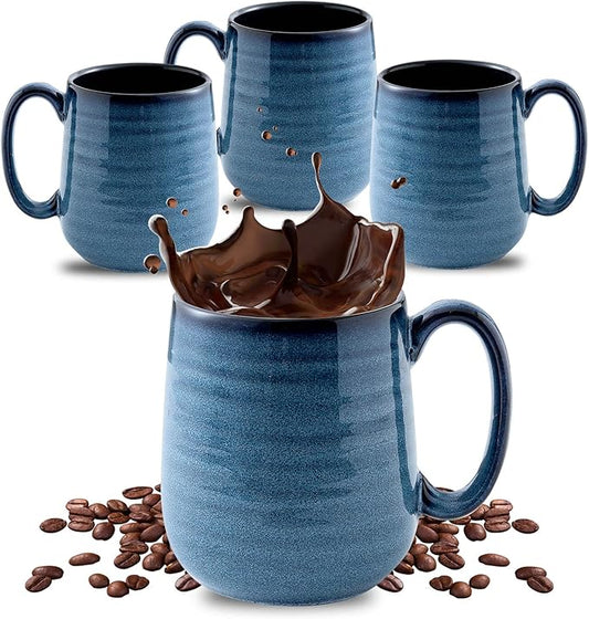 Hasense Coffee Mugs Set of 4, 15 Ounce Porcelain Mug Set with Handle for Morning Coffee Tea and Cocoa, Ceramic Coffee Cups with Beautiful Glaze for Men, Women, Navy-Ruum Studio Home