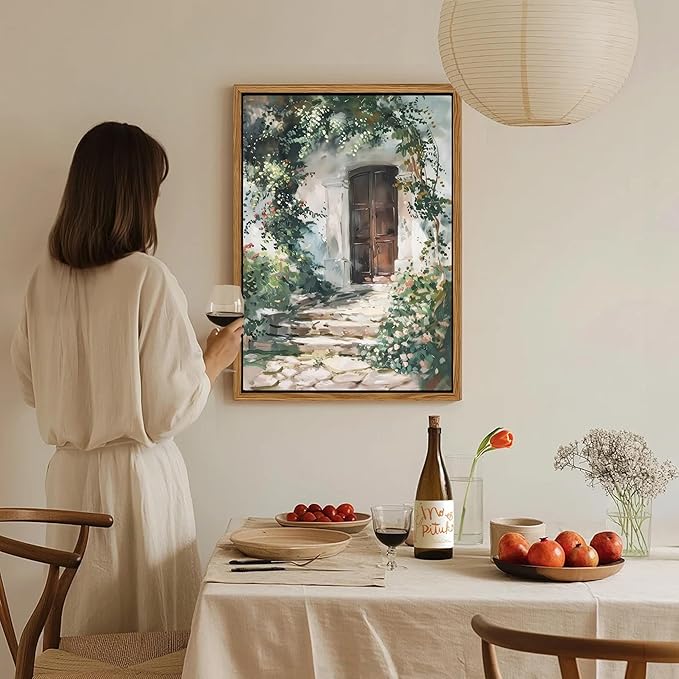 Floating Framed Canvas Vintage Wall Art, Rustic Cottage Spring Garden Oil Paintings Print, Country Floral Pictures Wall Decor for Living Room Bedroom Office Home Decor 12x16 inch-Ruum Studio Home
