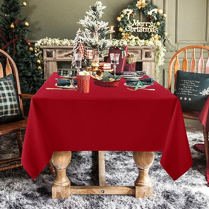 sancua Rectangle Tablecloth - 90 x 156 Inch - Water Resistant Spill Proof Washable Polyester Table Cloth, Decorative Fabric Table Cover for Dining Tables, Buffet Parties and Camping, Red-Ruum Studio Home