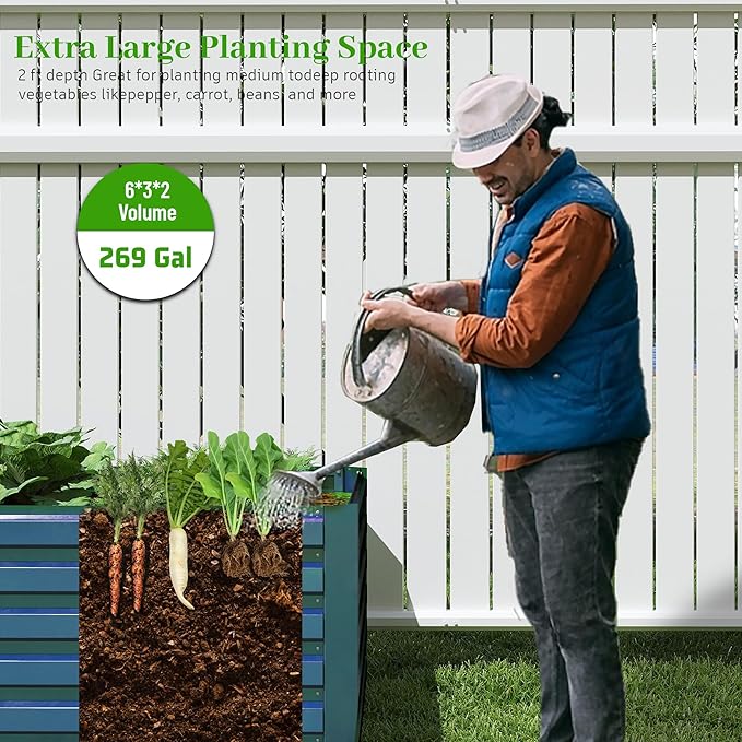 6x3x2 ft Raised Garden Bed, Large Metal Planter Raised Beds, Planters for Outdoor Plants for Vegetables, Flowers, Herbs, Fruits, and Succulents.(2 Pcs, Blue)-Ruum Studio Home