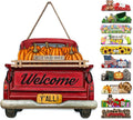 Interchangeable Welcome Sign for Front Door Red Farmhouse Truck Decor Hanging Sign with 11 Interchangeable Seasonal and Holiday Decor Signs 12x14 in. (Country Rustic)-Ruum Studio Home