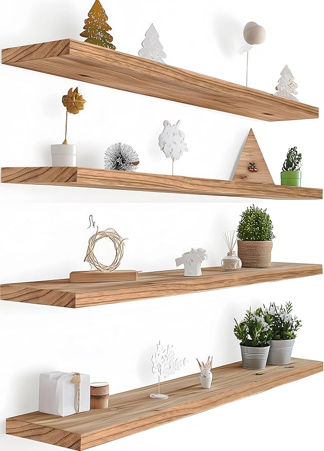 36 Inch Floating Shelves for Wall Rustic Light Wood Wall Shelves for Bedroom Set of 4-Ruum Studio Home
