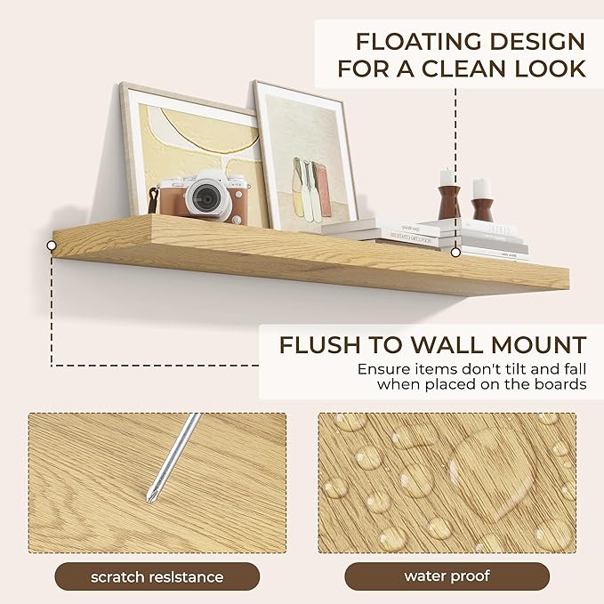 RICHFOCUS 40Inch Floating Shelves for Wall 2 Pack Shelves for Bedroom|Kitchen|Bathroom Wall Mounted Rustic Wood Floating Shelf with Invisible Brackets for Books|Storage|Decor, Oak-Ruum Studio Home
