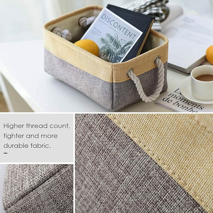 TheWarmHome Storage Bins for Organizing,Sturdy Storage Basket, Decorative Foldable Storage Baskets for Shelves Closet Toy (Gold&Grey Medium - 3 Pack 13.8L×9.8W×6.7H inch)-Ruum Studio Home