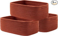 KALLAX Small Woven Basket, 12 x 8 x 4.5 Inches, Storage Basket for Organizing, Cute Small Rope Shelf Closet Cube Storage Bins Baskets for Shelves, Dog Toy Gift Baskets Empty, 3 Pack Rust Red-Ruum Studio Home