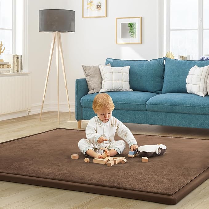 Baby Play Mat for Floor Tummy Time Mat Nursery Muscle Area Playroom Rug Tatami 79"x138" Memory Foam 1.3" Thick Crawling For Babies,Toddlers, Infants, Kids,Floor,Coffee-Ruum Studio Home