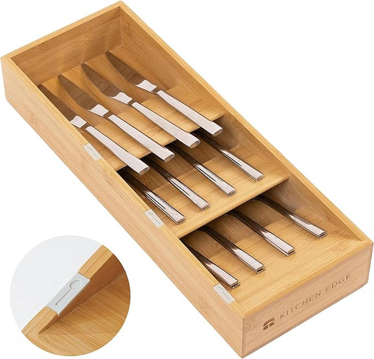 Premium Cutlery, Flatware, and Silverware Drawer Organizer – Slanted 3-Compartment Design with Labeled Slots, Non-Slip Feet, 100% Sustainable Bamboo-Ruum Studio Home