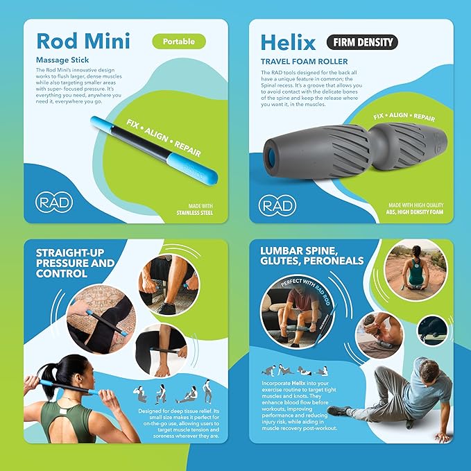 RAD Portable Travel Bundle – Compact Myofascial Release Massage Set, Travel-Friendly Muscle Recovery Tools - Includes Exercise Foam Roller, Massage Stick, and Peanut Ball-Ruum Studio Home