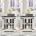 Farmhouse End Table with Charging Station,24" Large Side Table with Glass Barn Door, Rustic Wood Nightstand Bedside Table with Adjustable Storage Shelf for Living Room, Bedroom,White,2 Pack-Ruum Studio Home