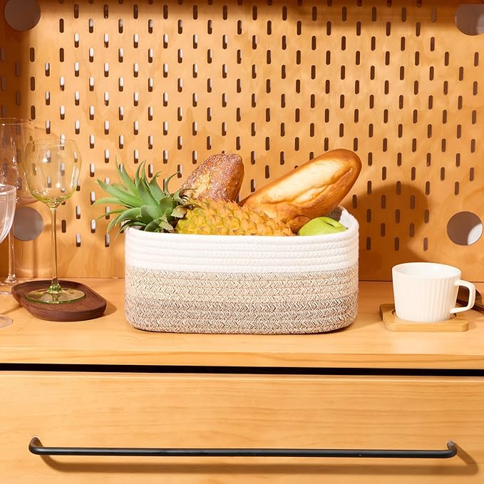 Small Storage Baskets for Organizing | Closet Organizer Bins | Shelf Toy Basket | Woven Rope Baskets | Cube Decorative Box | Shallow Basket |11.5x7.5x4.7”| 3 Packs Gradient Brown-Ruum Studio Home