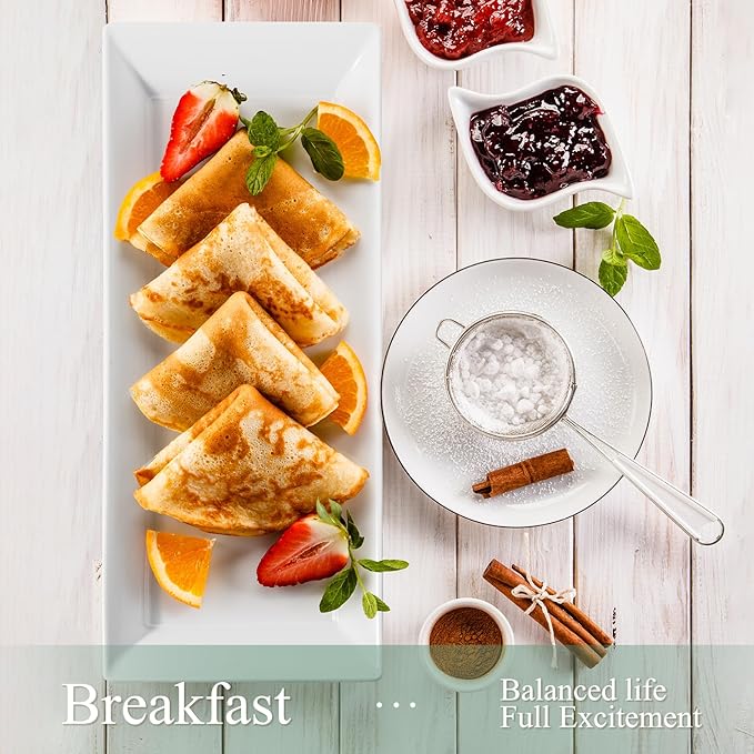 Rectangular Ceramic Serving Platters Set of 4, 14 inch Large Porcelain Serving Plates, White Appetizer Trays, Dishwasher Safe Plates for Steak, Charcuterie, Thanksgiving Turkey, Desserts-Ruum Studio Home