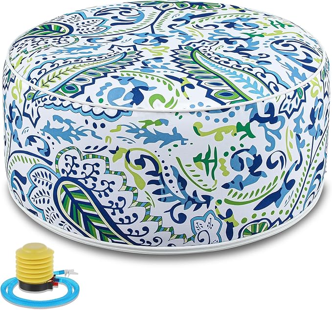 1 Pack Outdoor Inflatable Ottoman Waterproof Inflatable Pouf Foot Rest with Handle D21 x H9 Portable Outdoor Foot Rest for Patio Garden Camping or Home-Ruum Studio Home