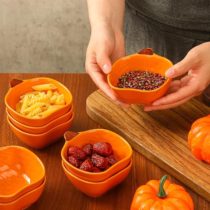 Dandat Fall Ramekins 6 oz Oven Safe Pumpkin Ceramic Ramekins Small Creme Brulee Dishes Dipping Pumpkin Baking Dish Shaped Bowl Plates for Serving Dip, Sauce, Condiments and Snack(24 Pcs)-Ruum Studio Home