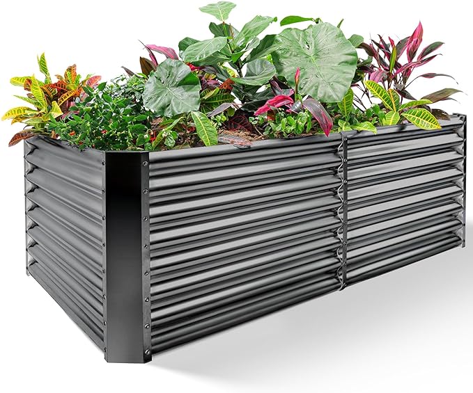 Land Guard 8×4×2 ft Galvanized Raised Garden Bed Kit, Galvanized Planter Raised Garden Boxes Outdoor, Large Metal Raised Garden Beds for Vegetables(Grey)…-Ruum Studio Home