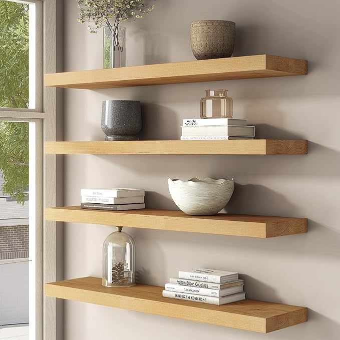 Floating Shelves for Wall, USA-Sourced Brich Wood 48 Inch Long Wall Shelves, Natural Wooden Mounted Picture Ledge Shelf, Nursery Book Storage Shelf Kids Bookshelf, Display Shelf for Bathroom-Ruum Studio Home