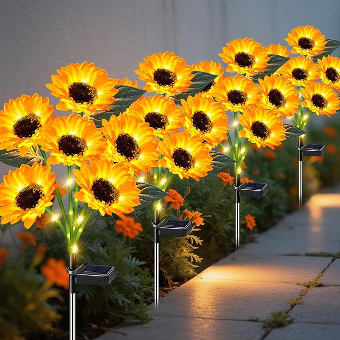 Sunflower Solar Lights Outdoor Decor, 6 Pack Solar Garden Decor 36 Waterproof Solar Sunflower Outdoor Lights for Garden Patio,Flower Bed, Pathway, Gift for Women, Mom, Grandma (6 Pack)-Ruum Studio Home