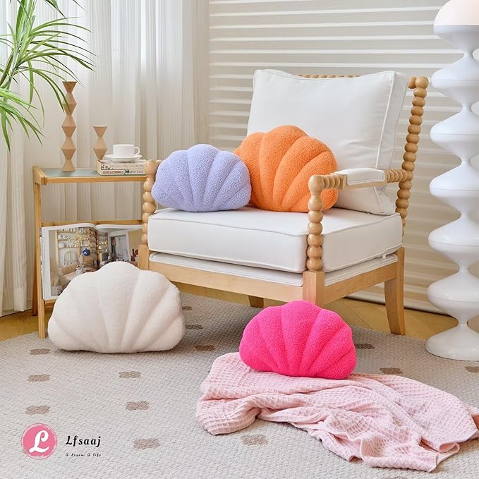 Seashell Throw Pillows, Shell Shaped Throw Pillows, 18 Inch Soft Home Decorative Pillow Plush Cushion for Bed Couch Living Sofa Room Decor Accent Throw Pillow (Ivory 18Inch)