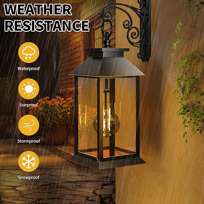 2 Pack Hanging Solar Lanterns Glass Solar Lights Outdoor Waterproof Upgraded Solar and 2 AA Batteries Powered, for Outside Porch, Patio and Indoor Tables, Mantelpiece-Ruum Studio Home