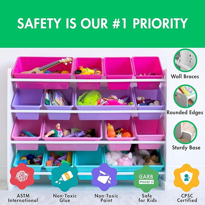 Humble Crew Supersized Toy Storage Organizer with 16 Removable Bins, White/Blue/Pink/Purple – Large Toy Storage for Toddlers Ideal for Kids' Rooms, Playrooms, and Nurseries - Modern Toy Bins for Kids-Ruum Studio Home