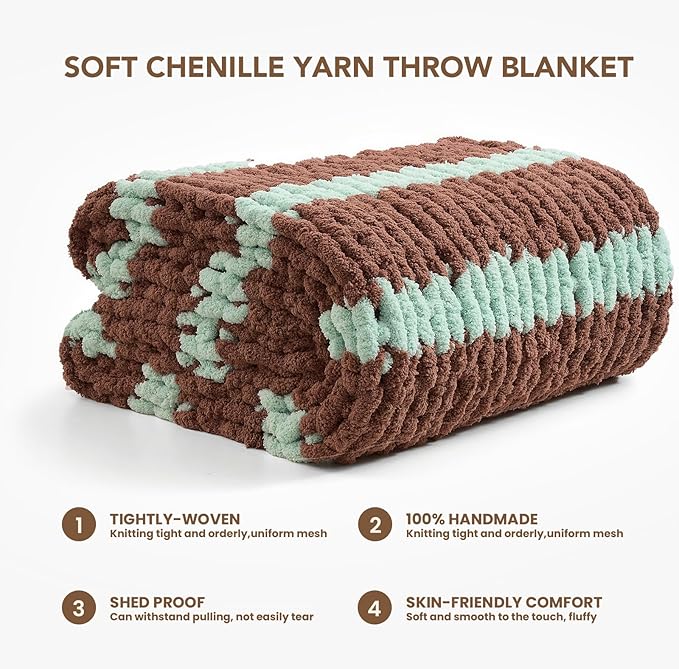 L'AGRATY Chunky Knit Blanket Throw: 50''x60'' Chenille Chunky Knitted Throw Blankets for Bed Couch - Handmade Thick Cable Knit Blanket - Large Crochet Rope Blankets for Home Decor-Ruum Studio Home