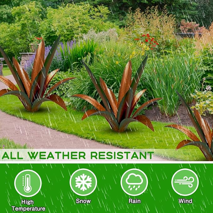 DIY Metal Agave Plant Art Yard Tequila Art Sculpture, Tequila Rustic Garden Sculpture Statue Outdoor Decor,Agave Metal Plants for Yard, Garden Lawn Ornaments (12 Leaves -Green)-Ruum Studio Home