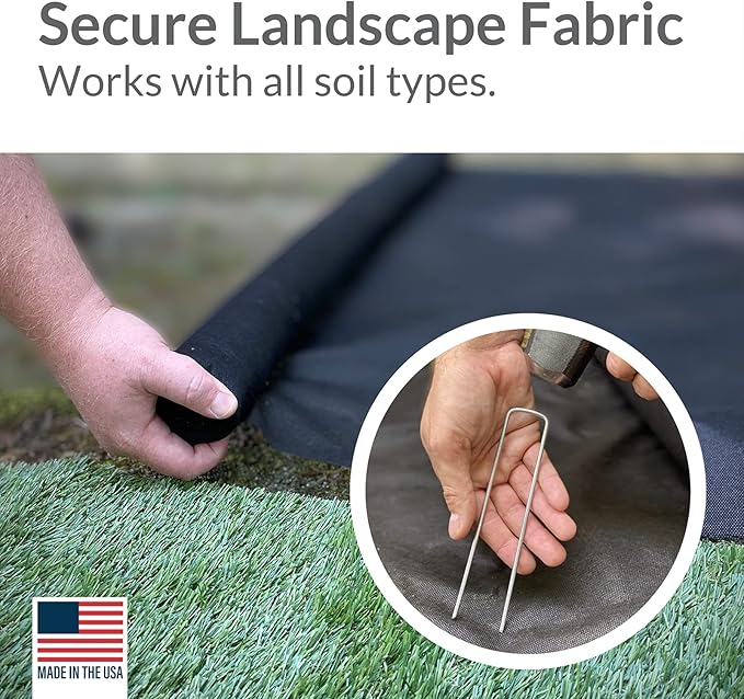 Pinnacle Mercantile USA Made 50 Pack Garden Landscape Staples Weed Barrier Fabric Stakes Galvanized 6 inch Pins Anti Rust Sod Staple 11 Gauge Steel-Ruum Studio Home