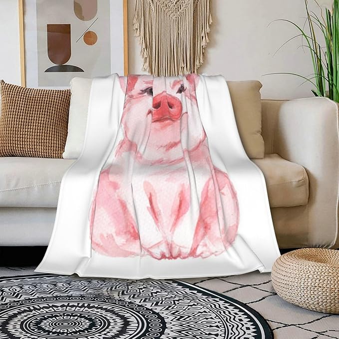 HGOD DESIGNS Lovely Pink Pig Watercolor Blanket, Super Soft Pig Throw Blanket 50"x60" Blanket for Bed Couch Chair Fall Winter Camping Living Room Office-Ruum Studio Home