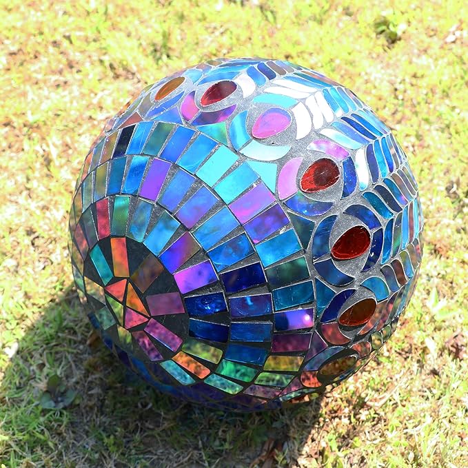 VCUTEKA Gazing Ball, Glass Mosaic Gazing Balls Sphere for Garden Lawn Outdoor Ornament Yard Decorative, 10-Inch, Purple-Ruum Studio Home