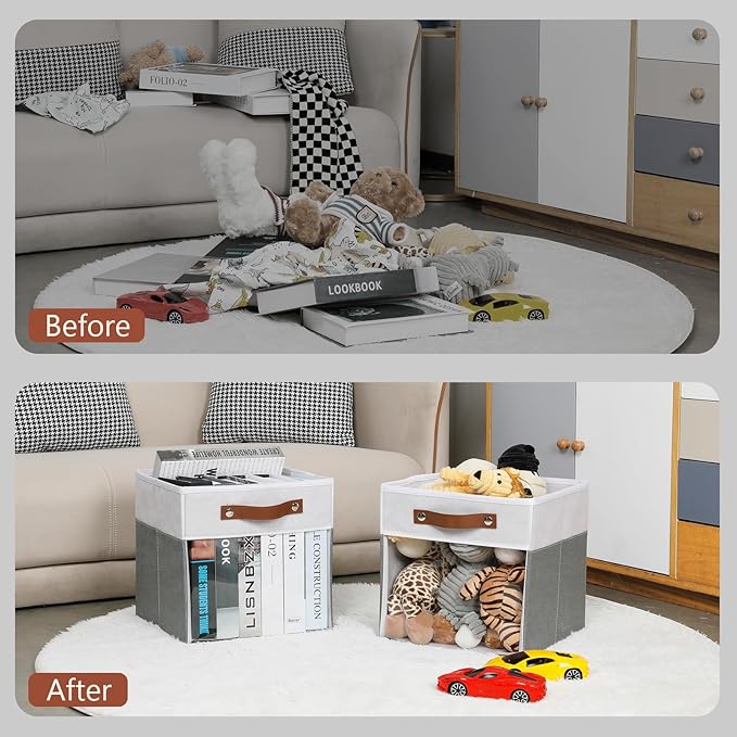 HNZIGE 11x11 Cube Storage Bins for Cube Organizer, Clear Fabric Storage Cubes for Storage Shelves, Collapsible Decorative Storage Bins for Clothes Closet Toys Cubby Storage Bin(White Gray 6 PCS-Ruum Studio Home