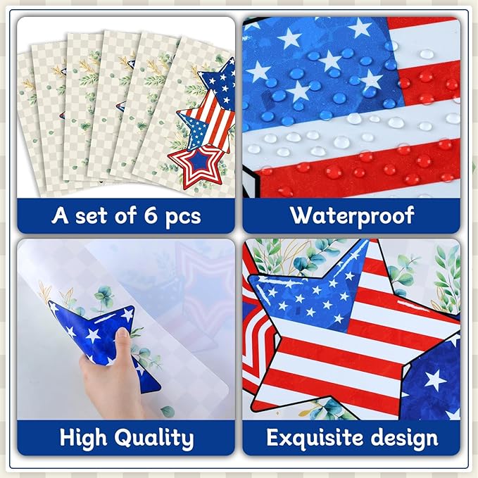 Veterans Day Placemats Set of 6 4th of July Patriotic American Flag Stars Plastic Table Mats Eucalyptus Election Day Memorial Place Mats Table Decoration for Indoor Outdoor Party Kitchen Dining-Ruum Studio Home