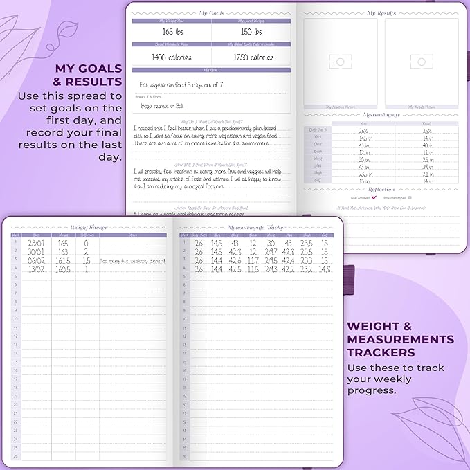 GoGirl Food Journal & Wellness Planner –– Diet & Fitness Diary – Nutrition Journal with Meal, Exercise & Weigh Loss Tracker, A5 (Purple)-Ruum Studio Home