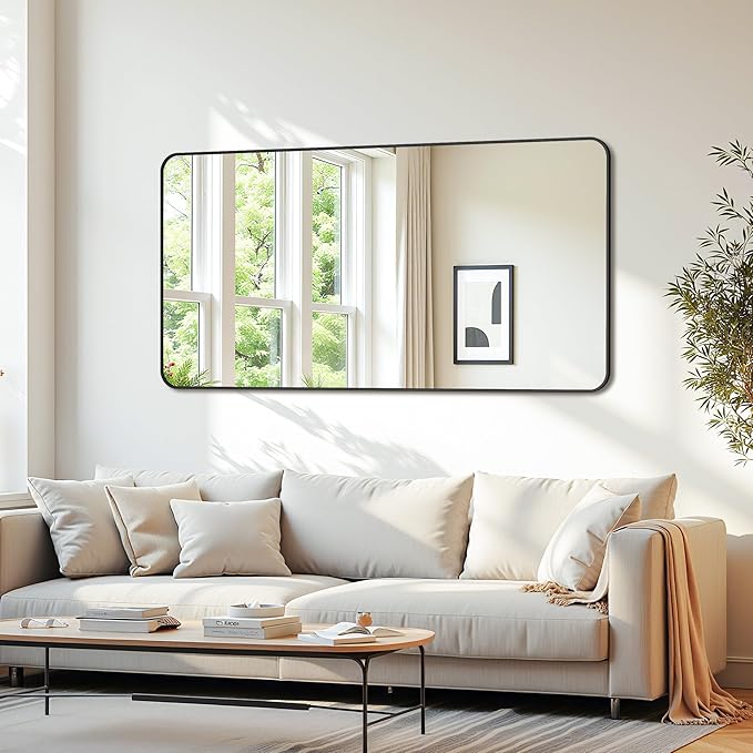 Bathroom Mirror 60" x 30", Large Rectangle Wall Mirror, Black Metal Frame Wall Mounted Mirrors for Bathroom, Vanity, Bedroom, Entryway Decor(Horizontal/Vertical)-Ruum Studio Home