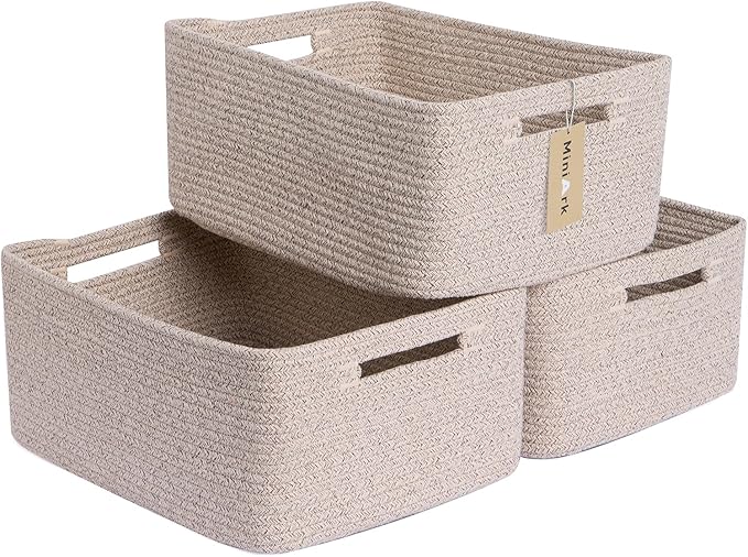 Large Storage Baskets for Shelves, Closet Organizers Bins for Clothes Blanket Towels, Baby Nursery, Toy Baskets Box, Woven Rope Baskets, 17 x 13 x 7.5”, 3 Packs Mixed Brown-Ruum Studio Home