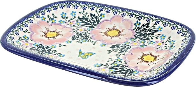Blue Rose Polish Pottery Apple Blossom Small Rectangular Serving Platter-Ruum Studio Home