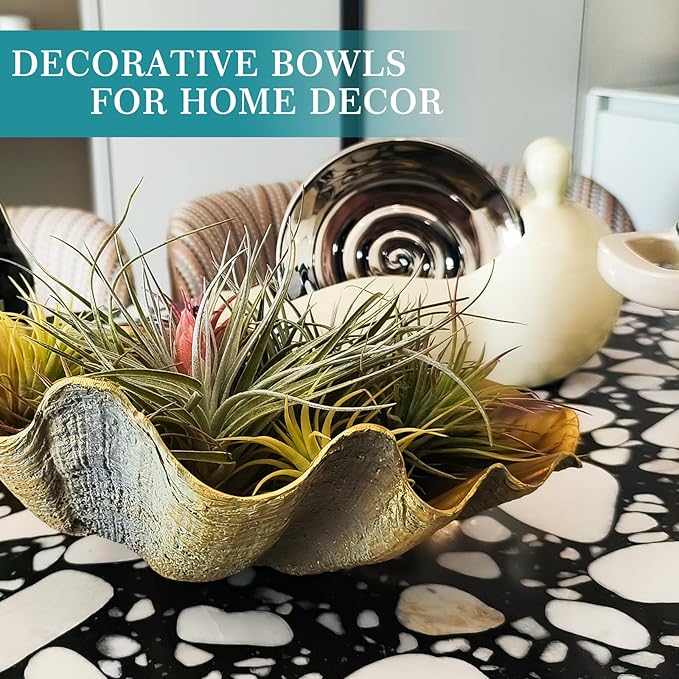 Large Clam Shells Decorative Bowl-Bronze/Golden Sea Shells Decorative Storage Bowls for Coastal Beach theme house table centerpiece decorations & Nautical decorations for coffee table -10.2"-1PC-Ruum Studio Home