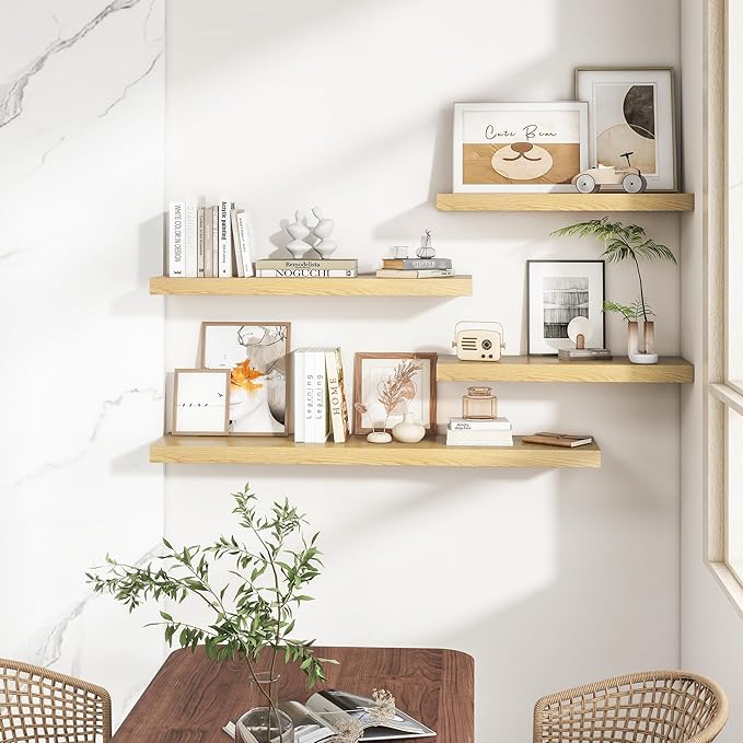 RICHFOCUS 40Inch Floating Shelves for Wall 2 Pack Shelves for Bedroom|Kitchen|Bathroom Wall Mounted Rustic Wood Floating Shelf with Invisible Brackets for Books|Storage|Decor, Oak-Ruum Studio Home