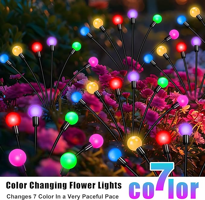 Solar Garden Lights Outdoor Decor, 24 LEDs Solar Firefly Light, Multicolor Changing RGB Swaying Lights Outdoor Waterproof, 4 Pack 6 Heads Christmas Garden Decorative for Yard Patio Pathway Lawn Decor-Ruum Studio Home
